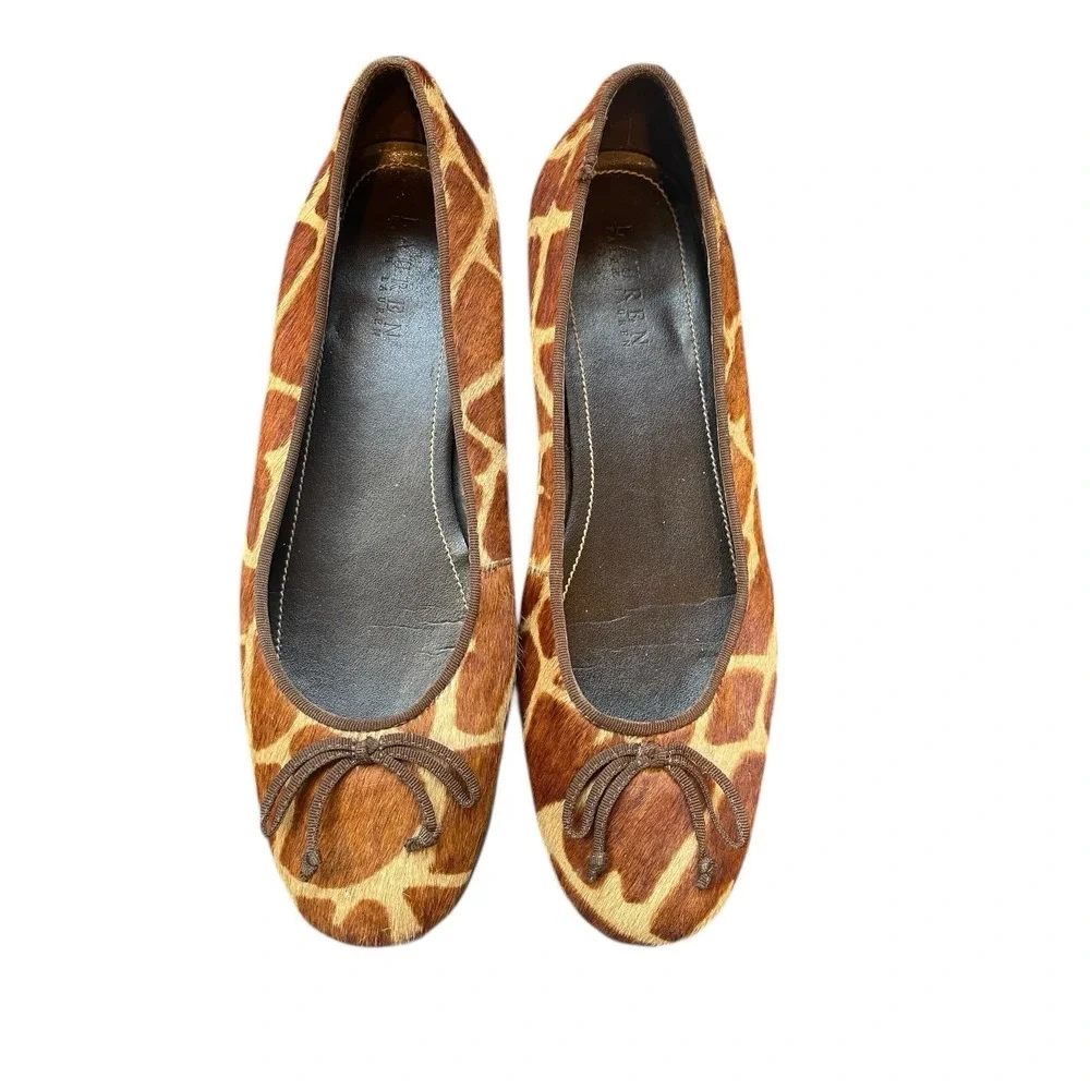 Ralph Lauren Alice Ballet Flats US 9.5 Giraffe Print Pony Calf Hair Retail‎ $145